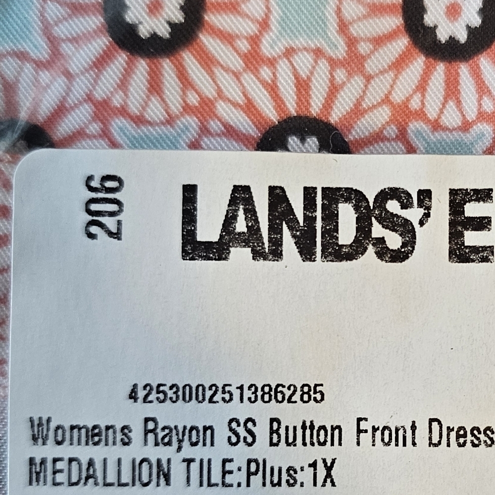 Lands End Womens Rayon Short Sleeve Button-Down Dress, Drawstring Waist Red Blue - Picture 15 of 15